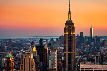 Wandcirkels Empire State Building Luchtfoto skyline New York bij zonsondergang  © Madrugada Verde
