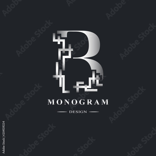 Abstract Capital letter B. Graceful Linear style. Geometric Strict design. Beautiful logo. Silver emblem for book design, brand name, business card, Restaurant, Boutique, Hotel. Vector illustration