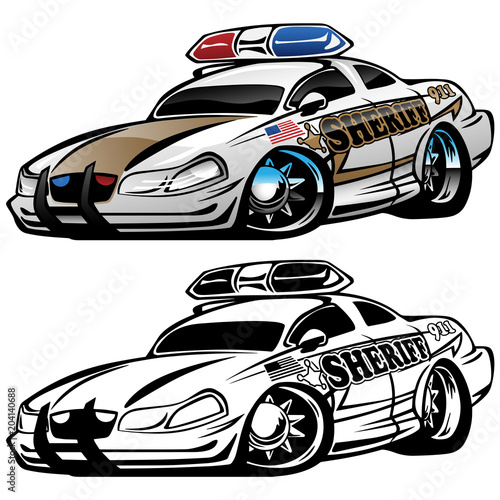Sheriff Muscle Car Cartoon Vector Illustration