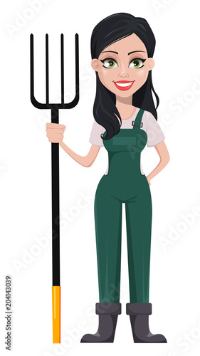 Gardener woman, cartoon character in uniform