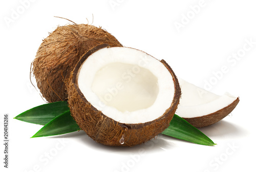 Ripe coconut on white background