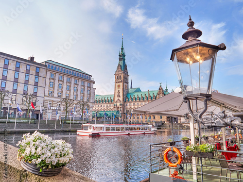 Town Hall in Hamburg city, lake Binnenalster, historical center photo