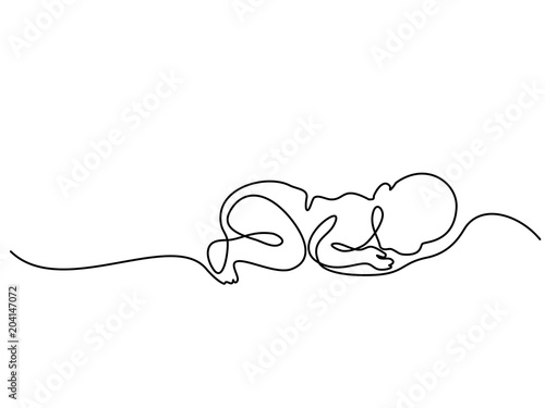 Continuous line drawing. Cute baby is lying on the white background. Vector illustration. Concept for logo, card, banner, poster, flyer