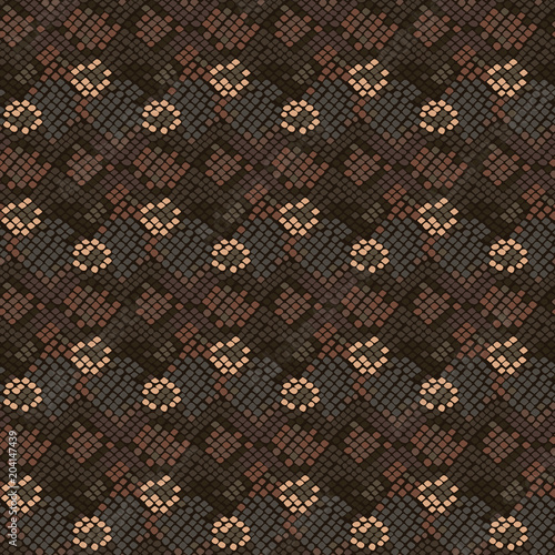 Camouflage snake stains brown seamless vector pattern. Abstract chaotic tan colors repeating reptile skin background. photo