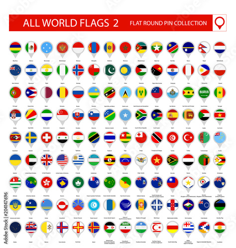 Flat Round Pin Icons of All World Flags. Part 2
