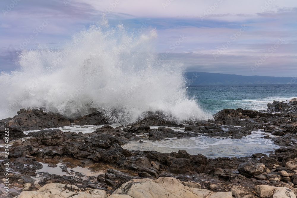 Waves Pound the Rocky Coast of Maui