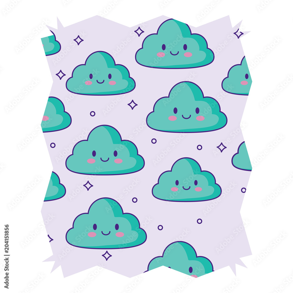 abstract frame with kawaii clouds pattern over white background, colorful design. vector illustration abstract frame with kawaii clouds pattern over white background, colorful design. vector illustration