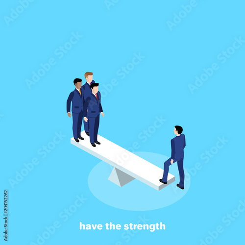 men in business suits stand on scales, isometric image
