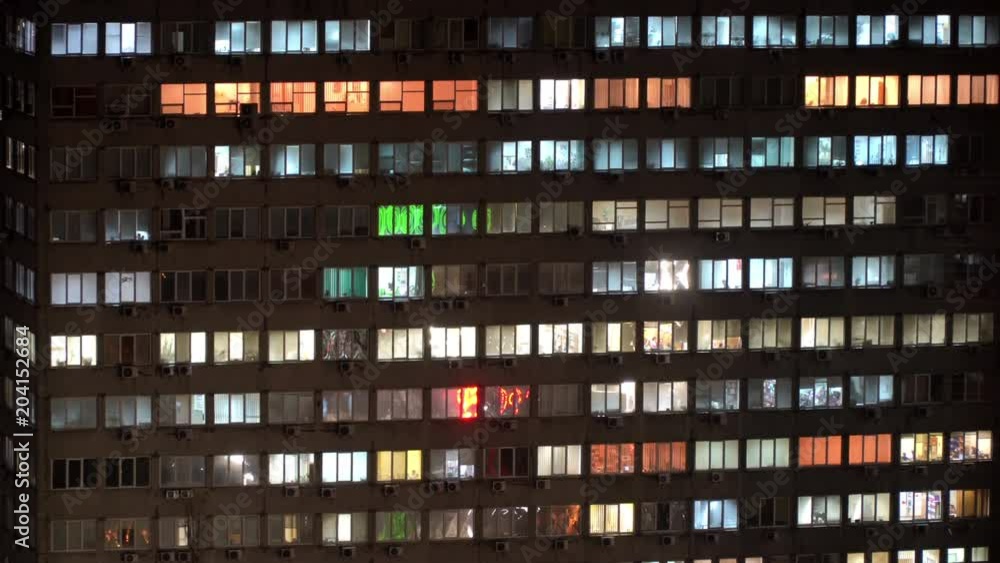 Timelapse of Turns On and Off the Light in the Windows. 4K Video Clip Timelapse of Turns On and Off the Light in the Windows. 4K Video Clip