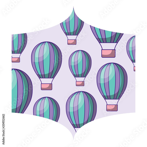 decorative frame with hot air balloons pattern over white background, colorful design. vector illustration