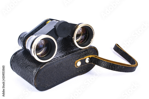 Opera binoculars with case isolated on white