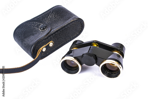 Opera binoculars with case isolated on white