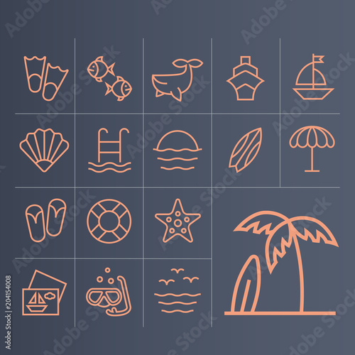 Linear icons of rest on sea