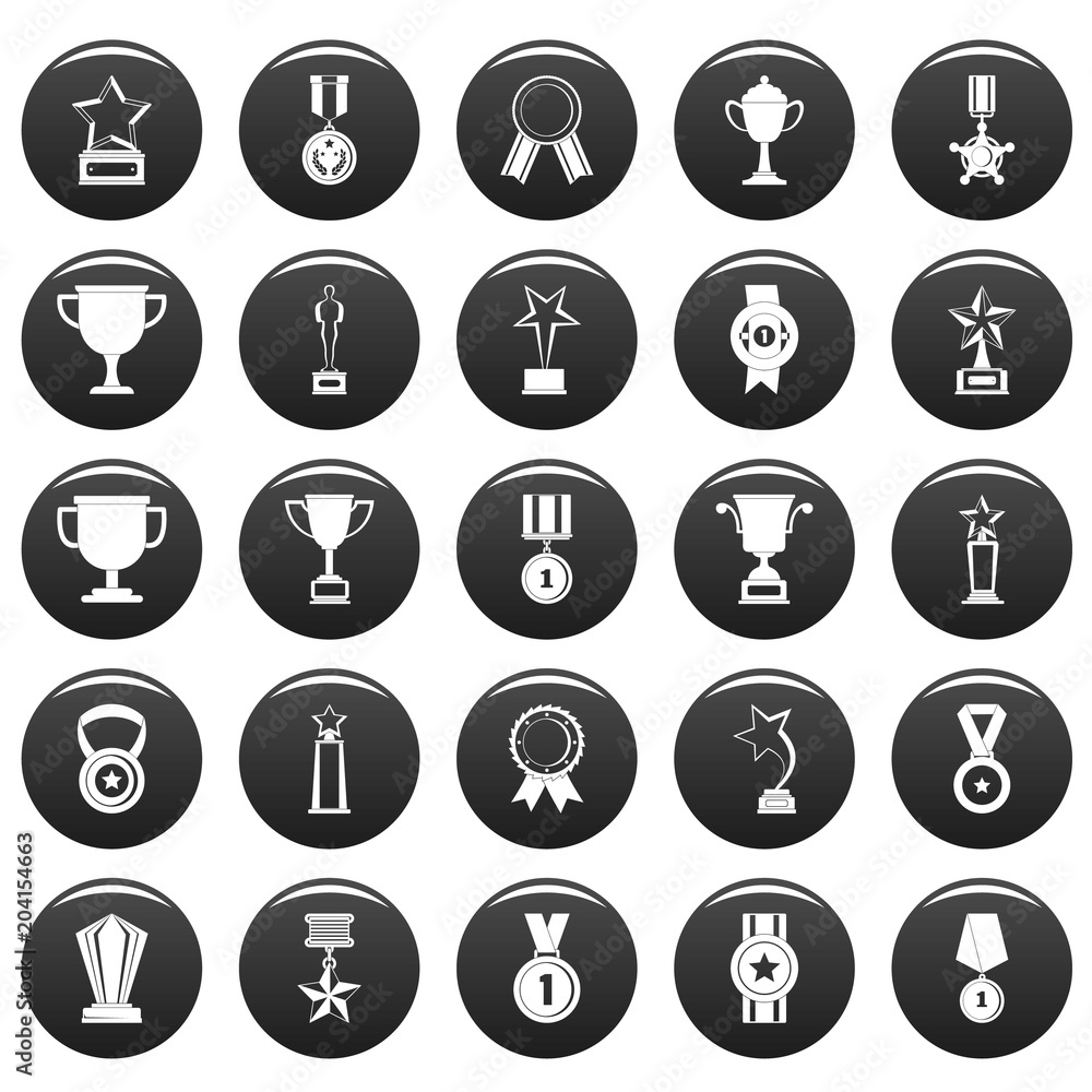 Medal award icon set. Simple illustration of 25 medal award vector icons black isolated Medal award icon set. Simple illustration of 25 medal award vector icons black isolated