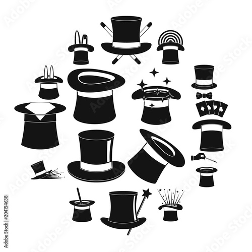 Magician hat sorcery icons set. Simple illustration of 16 magician hat sorcery vector icons for web