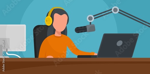 Music radio station banner horizontal. Flat illustration of vector music radio station banner horizontal for web design