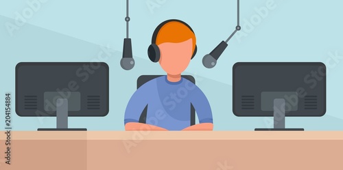 Dj radio station banner horizontal. Flat illustration of vector dj radio station banner horizontal for web design