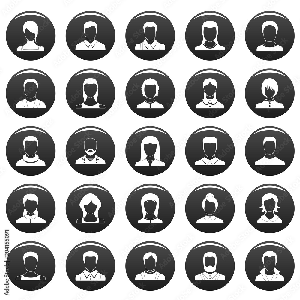 Avatar user icon set. Simple illustration of 25 avatar user vector icons black isolated