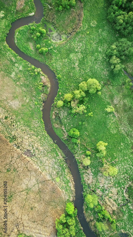 Aerial view of natural river in spring Aerial view of natural river in spring