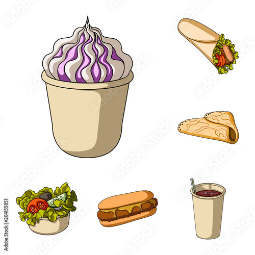 Fast food cartoon icons in set collection for design.Food from semi-finished products vector symbol stock web illustration.