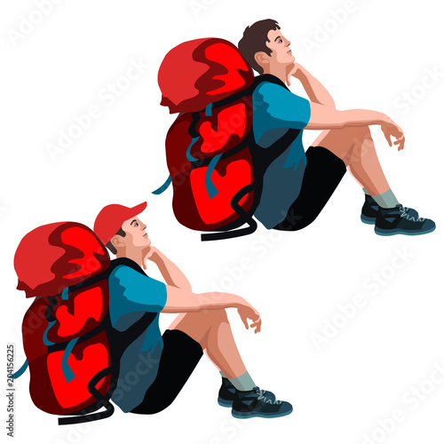 Isolated figure of a sitting hiker