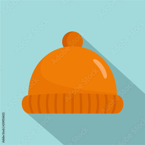 Orange winter hat icon. Flat illustration of orange winter hat vector icon for web design