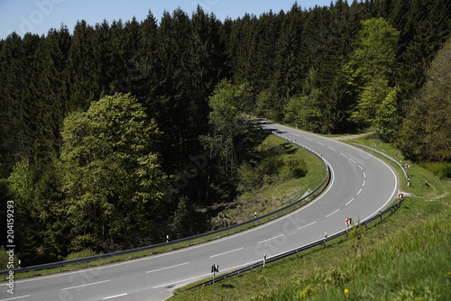View at a highway in the Harz Region, Germany on a sunny day