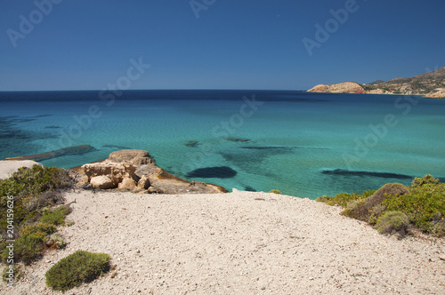 Turquoise waters of Firiplaka beach at Milos island in Greece