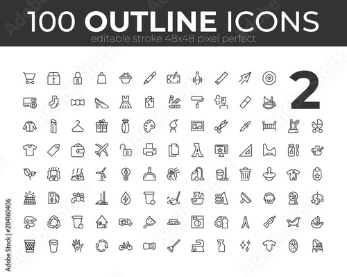 100 Universal Outline Icons For Web and Mobile. Editable Stroke. 48x48 Pixel Perfect.