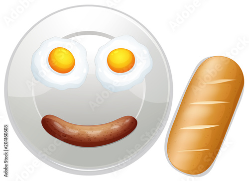 A Funny Breakfast on White Background