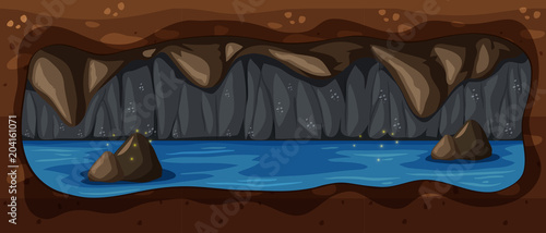 Dark Underground Cave River Scene