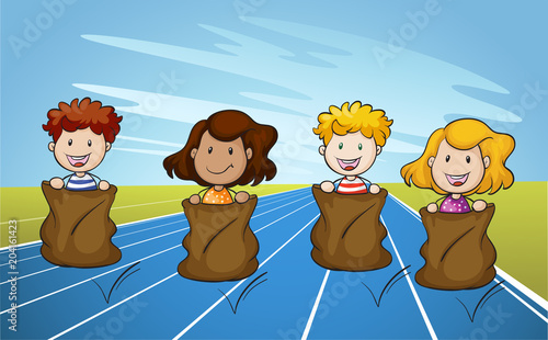 Jumping Sack Racing on Running Track