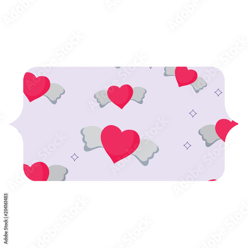 banner with heart with wings pattern over white background, vector illustration