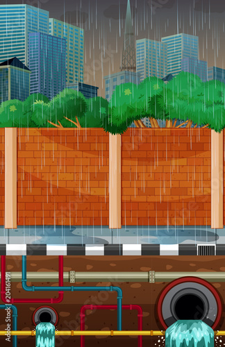 City Underground Water Pipe System