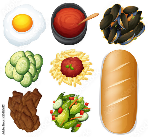 Food and Vegetable on White Background