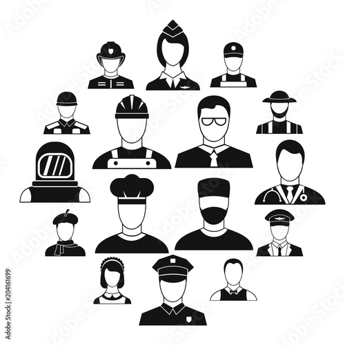 Professions icons set, simple style