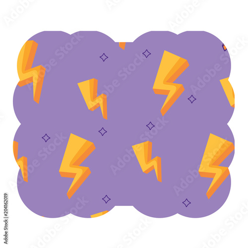 decorative frame with lightning pattern over white background, colorful design. vector illustration
