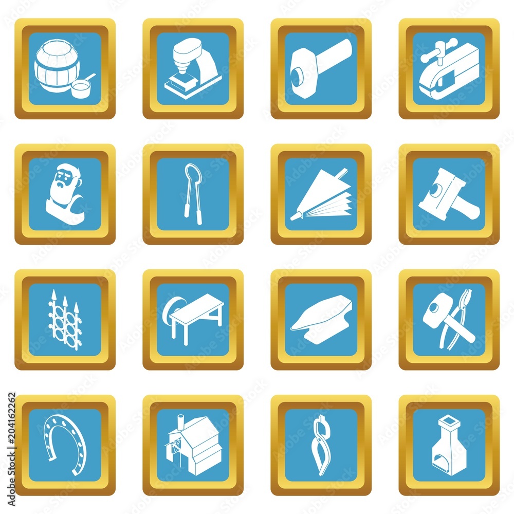 Blacksmith tools icons set sapphirine square vector Blacksmith tools icons set sapphirine square vector