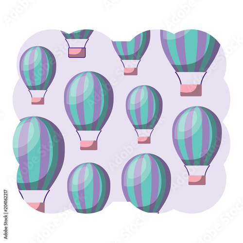 decorative frame with hot air balloons pattern over white background, colorful design. vector illustration