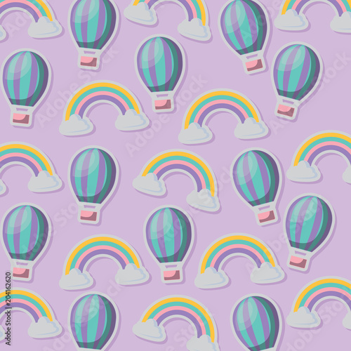 background of hot air balloon and rainbow pattern, vector illustration
