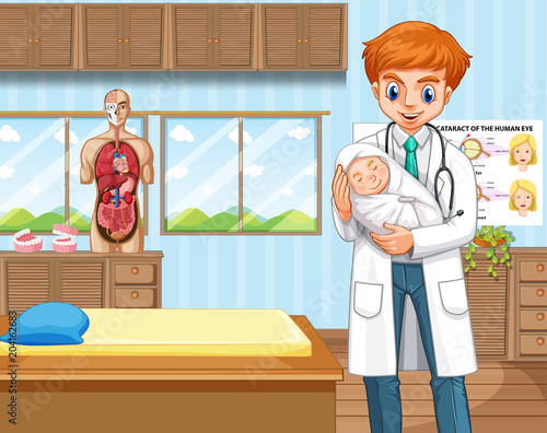 Doctor and baby in hospital