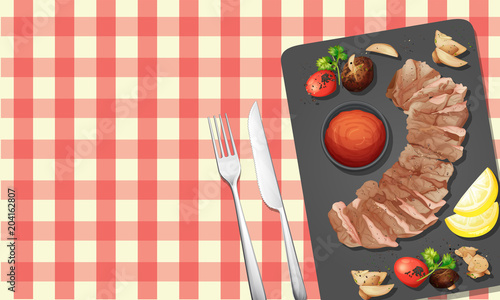 Steak and Sauce on Plate
