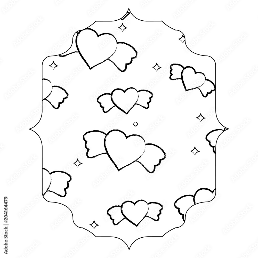 arabic frame with heart with wings pattern over white background, vector illustration