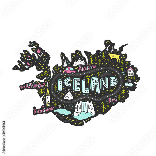Iceland Map Illustration