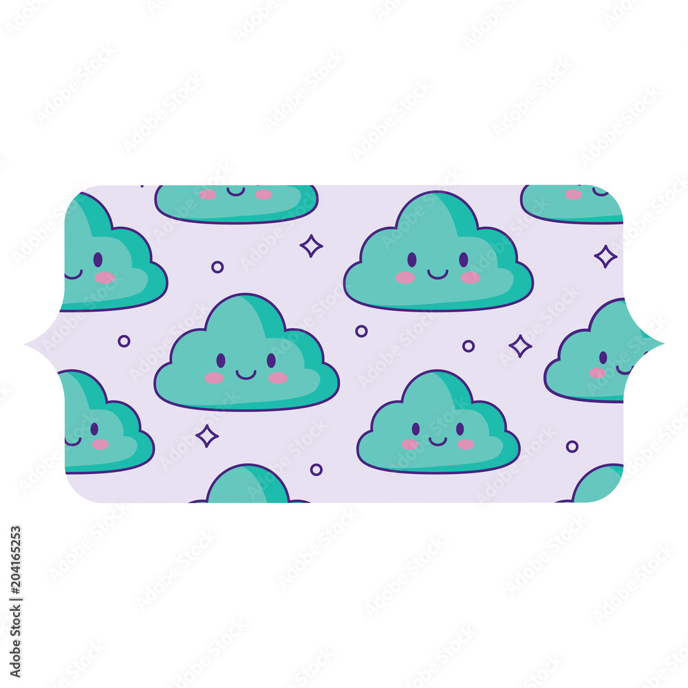 decorative banner with kawaii clouds pattern over white background, colorful design. vector illustration decorative banner with kawaii clouds pattern over white background, colorful design. vector illustration