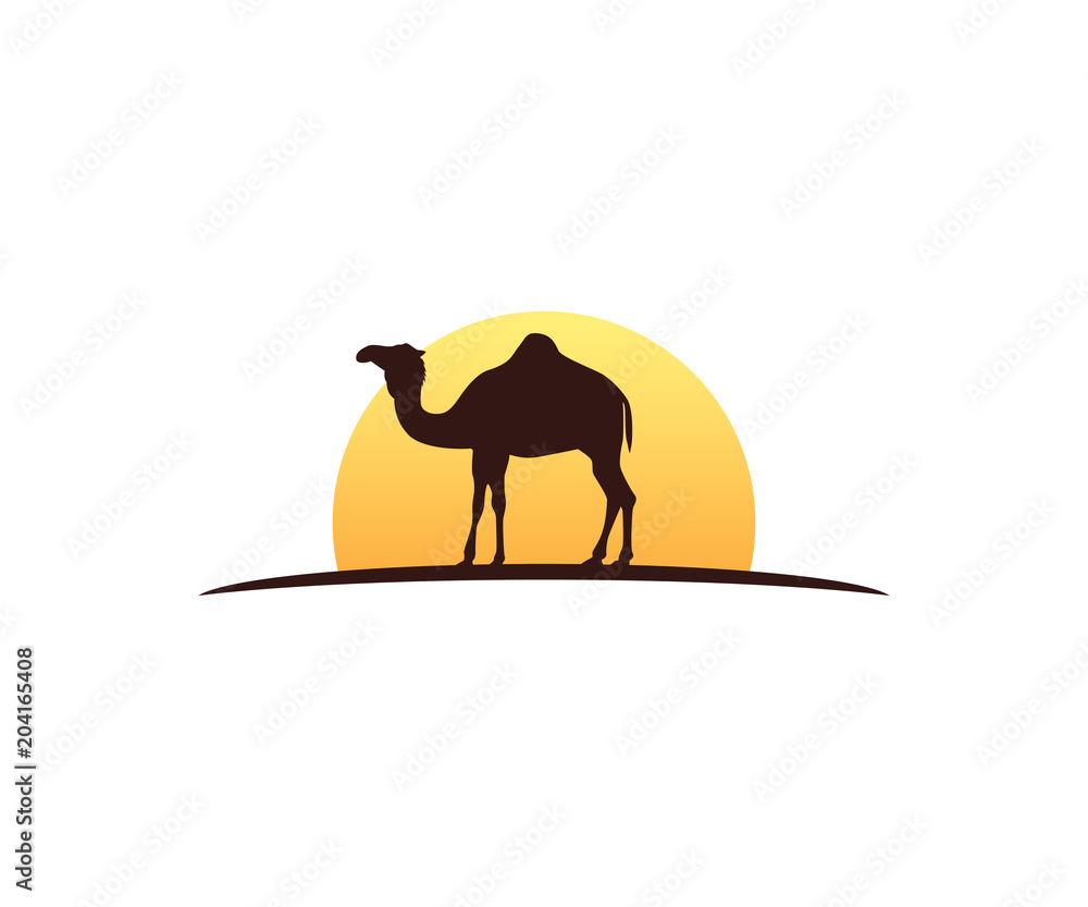 Fototapeta premium camel and sun vector icon logo design