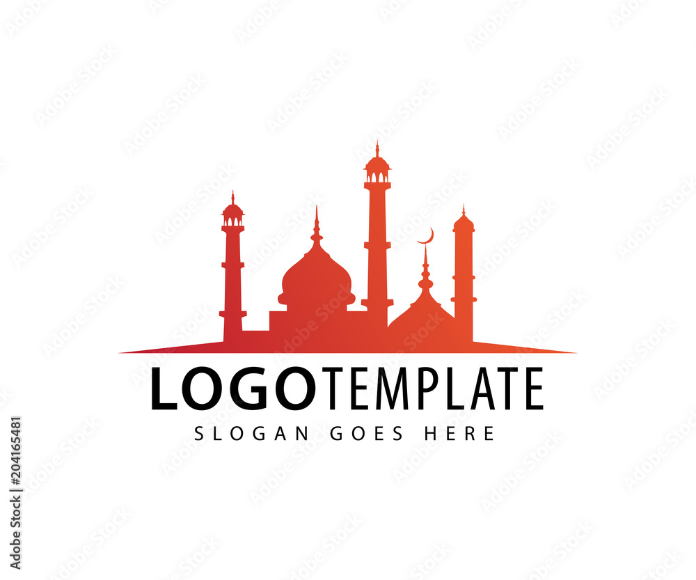 mosque with tower dome vector icon logo design