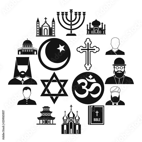 Religious symbol icons set, simple style