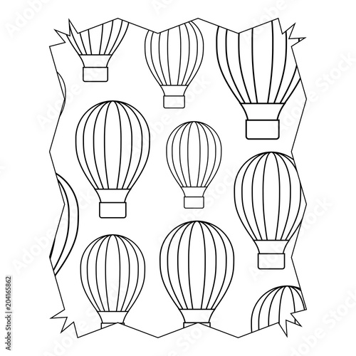 abstract frame with hot air balloons pattern over white background, vector illustration
