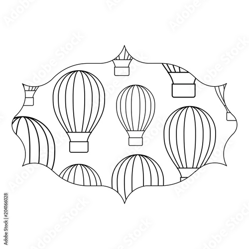 arabic frame with hot air balloons pattern over white background, vector illustration